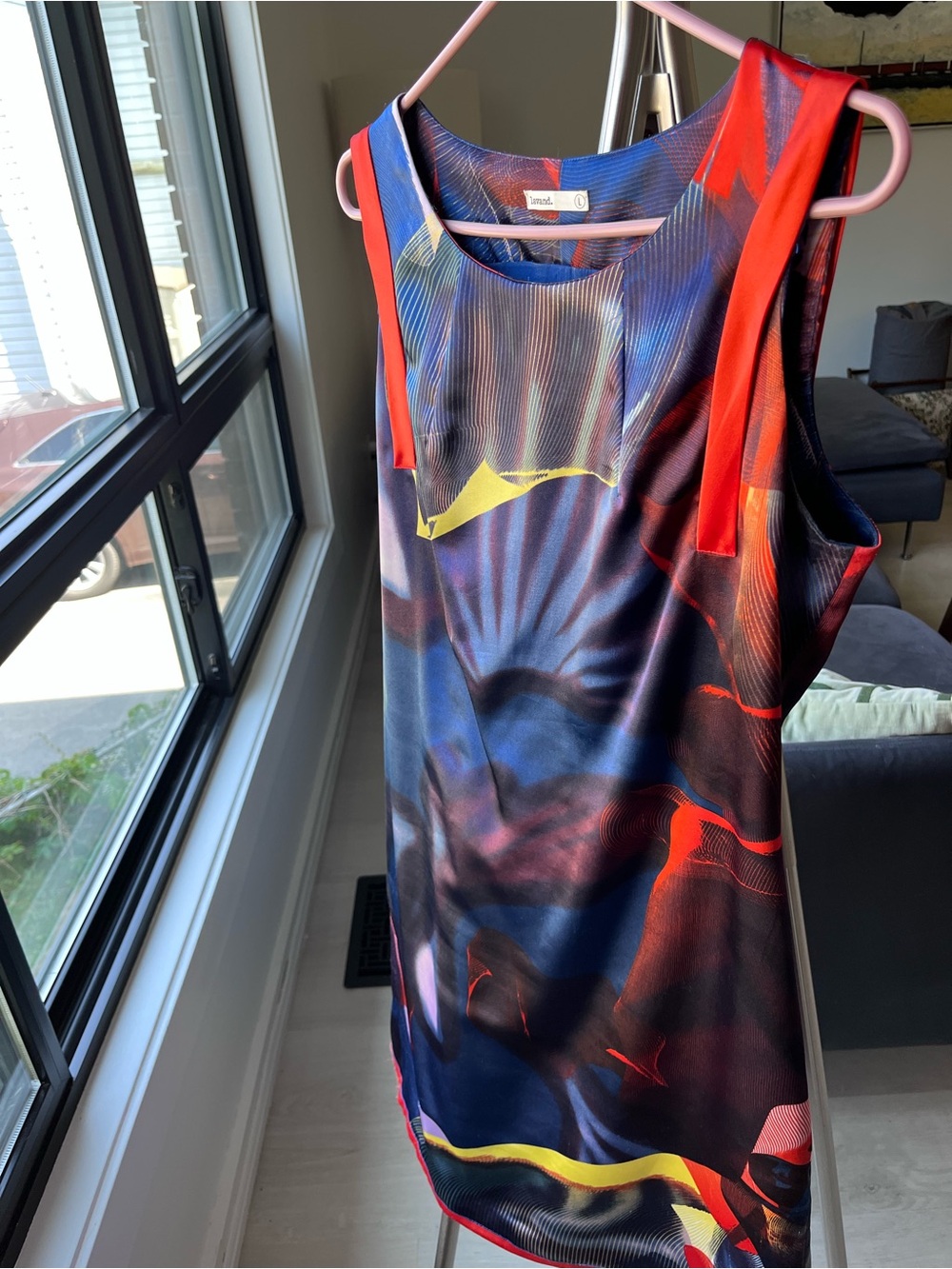 Sleeveless Abstract Print Midi Dress in Navy and Red